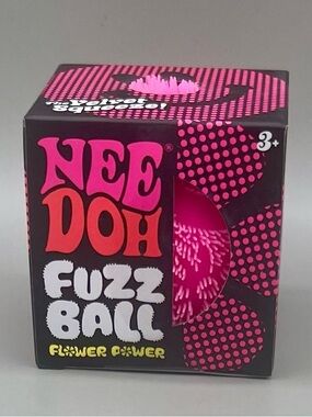 Authentic NEEDOH Fuzz Ball Flower Power PINK 🩷 The Velvet Squeeze Squishy NEW